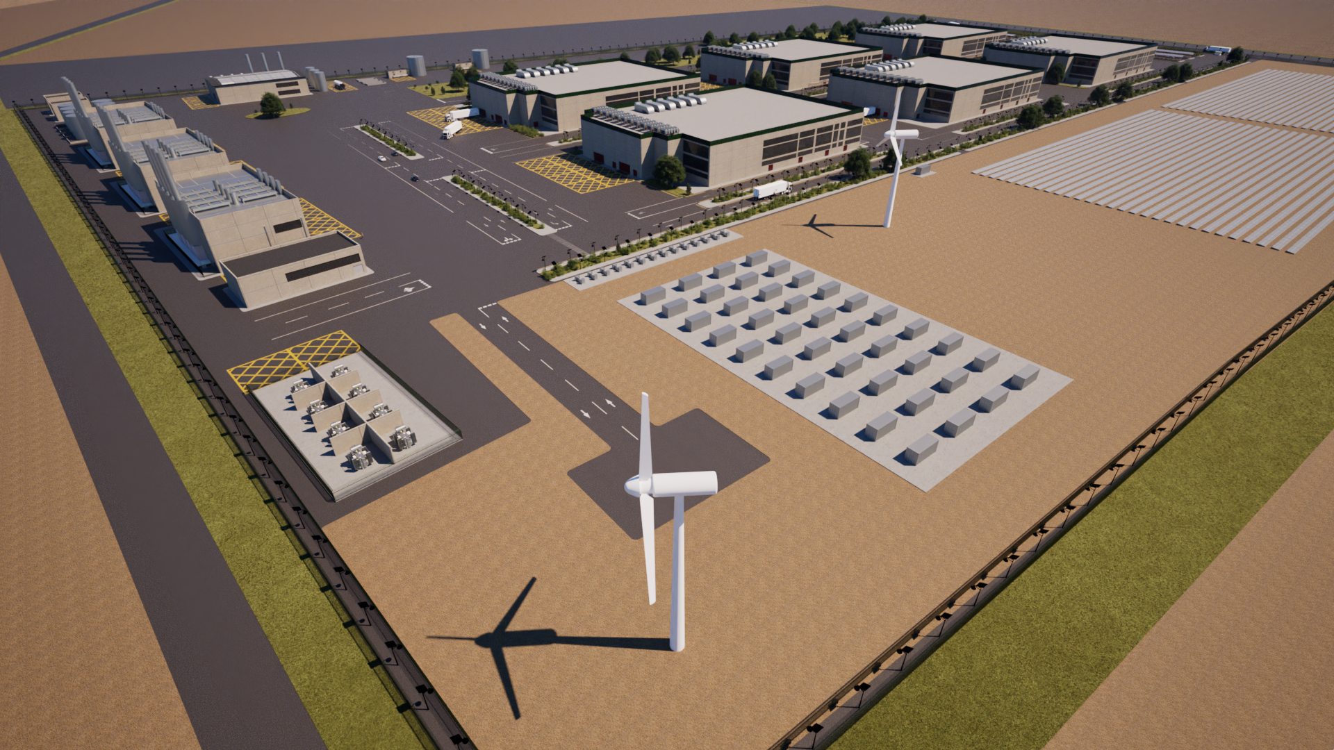 Parque de baterías y aerogenerador